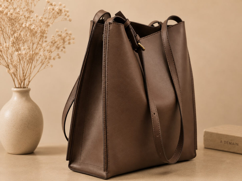 women's black leather commuter tote bag front view – Ava by ÆTHEL