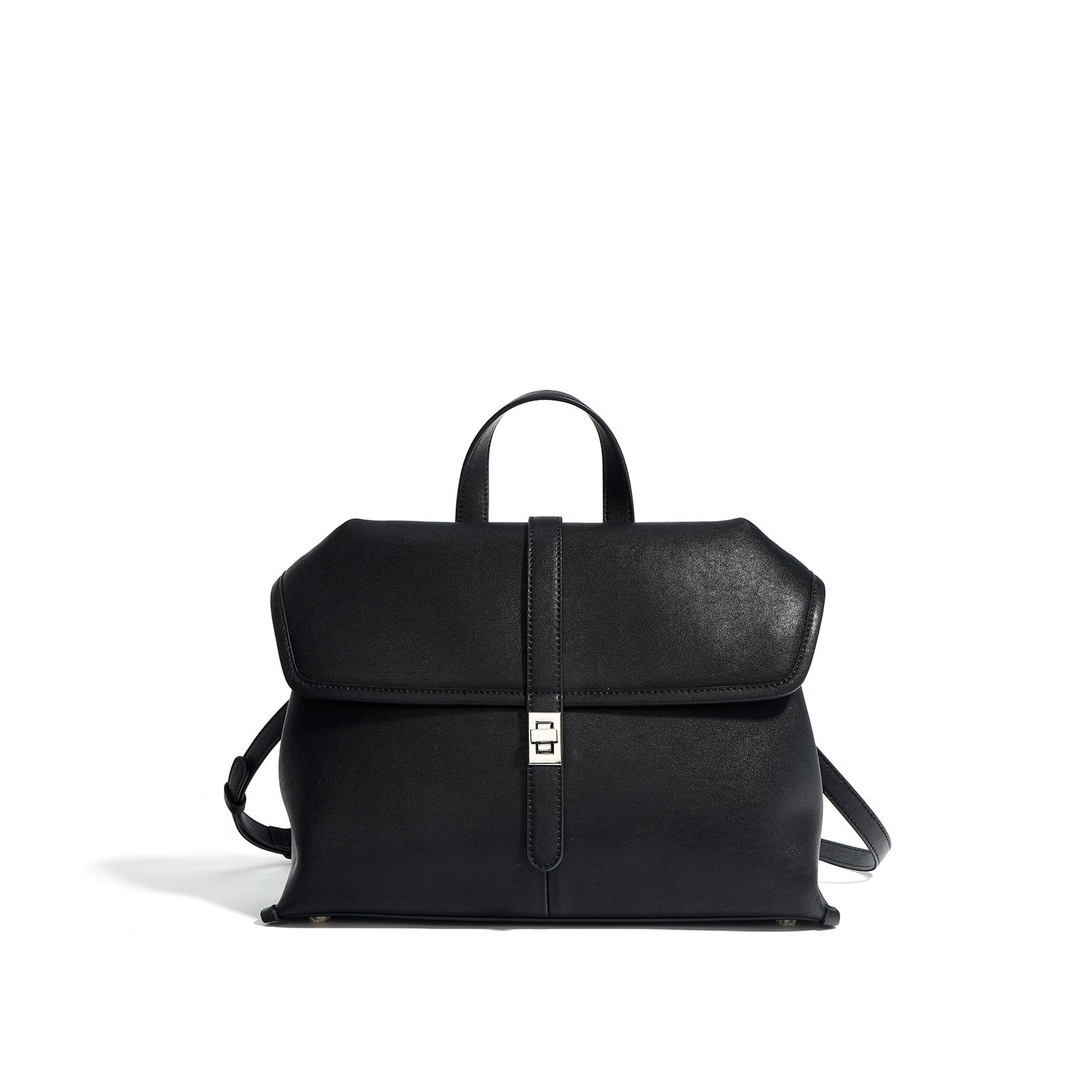 Black backpack on a white background