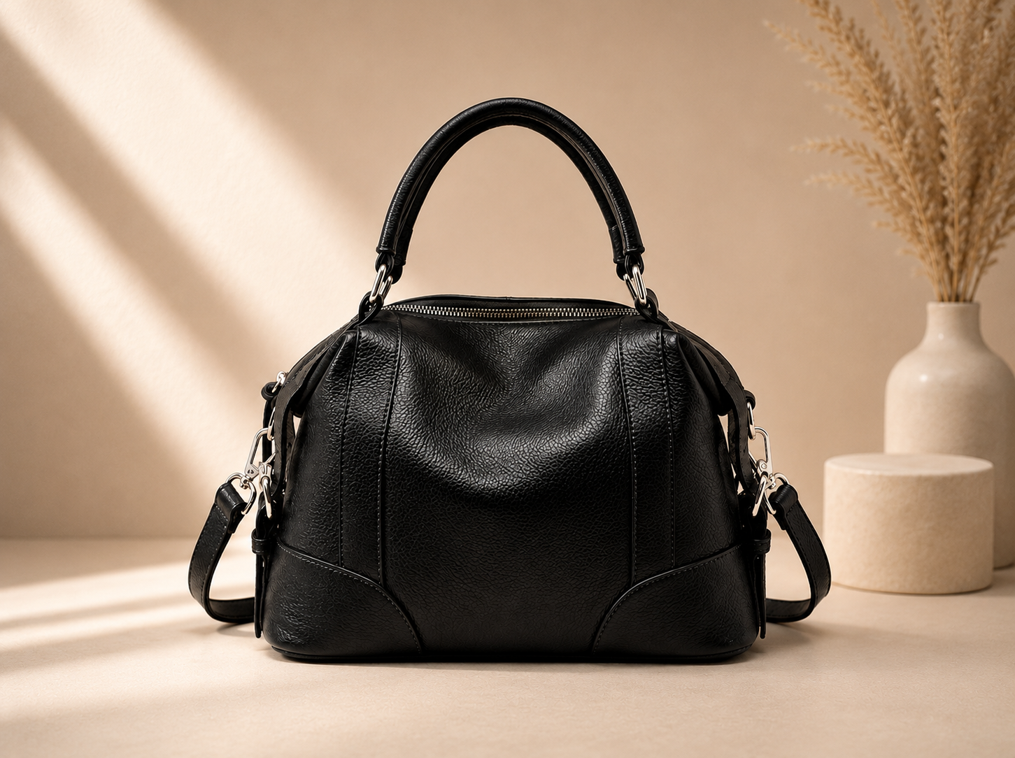 adjustable shoulder strap detail on Siena signature leather bag

