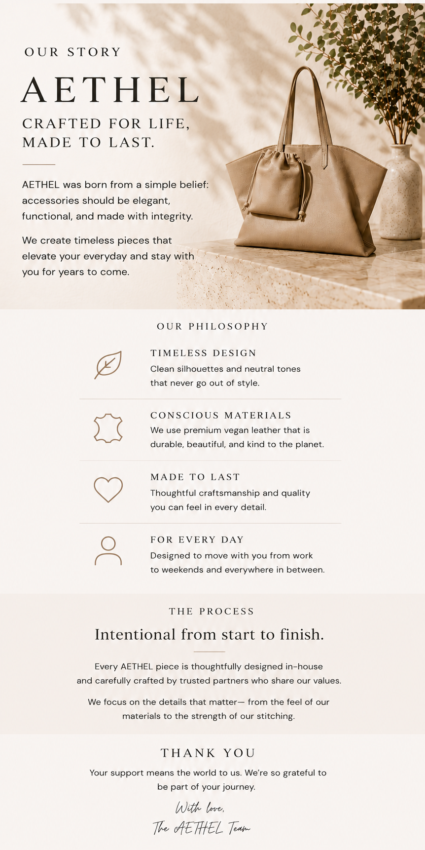 AETHEL Brand Story – Elegant Women's Leather Tote Bags, Crossbody Bags and Clutches Crafted for Modern Canadian Women