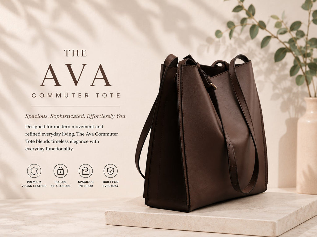 Ava black leather commuter tote bag worn shoulder lifestyle photo
