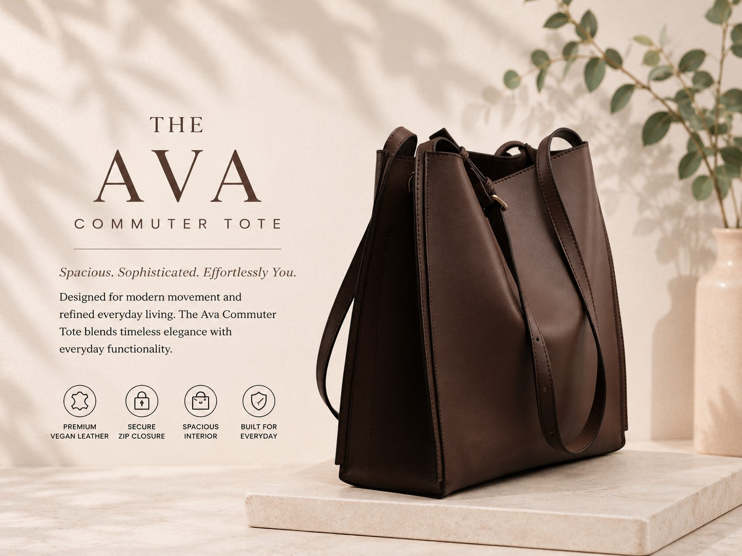 Ava black leather commuter tote bag worn shoulder lifestyle photo
