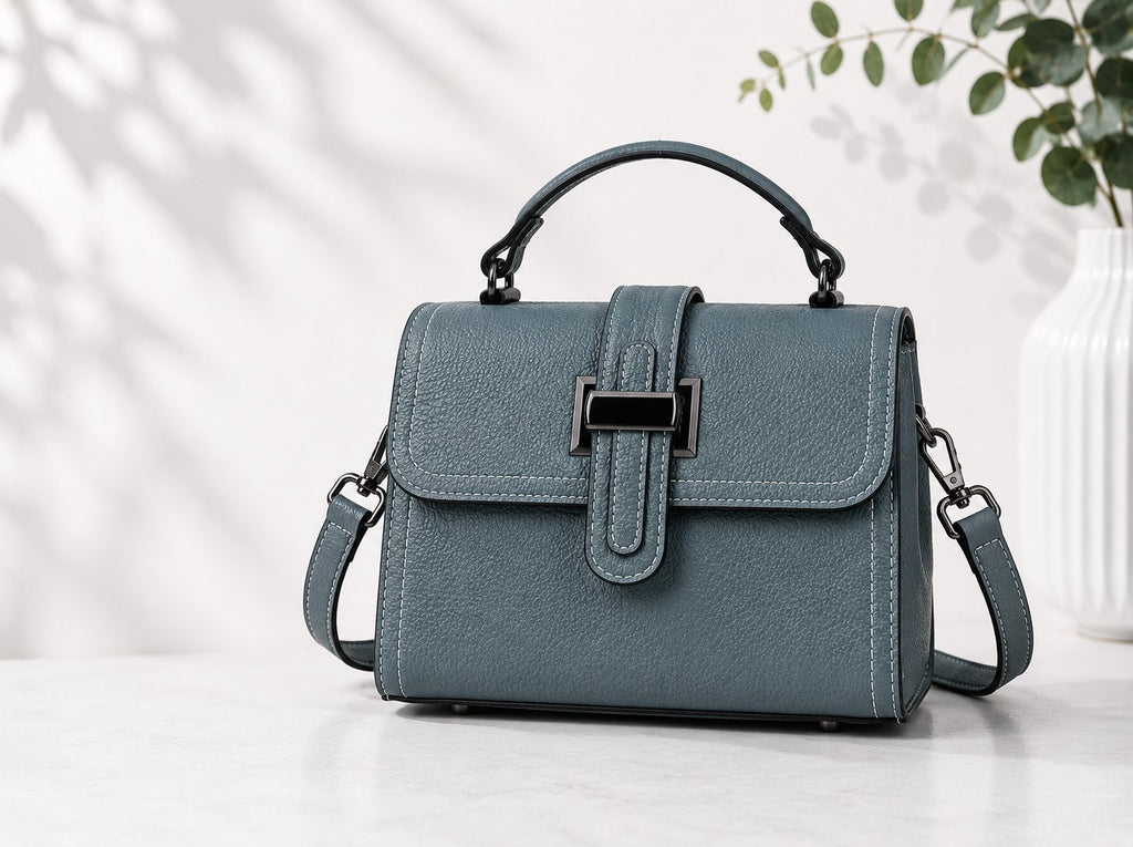 Women's black vegan leather crossbody bag front view – Livia by ÆTHEL