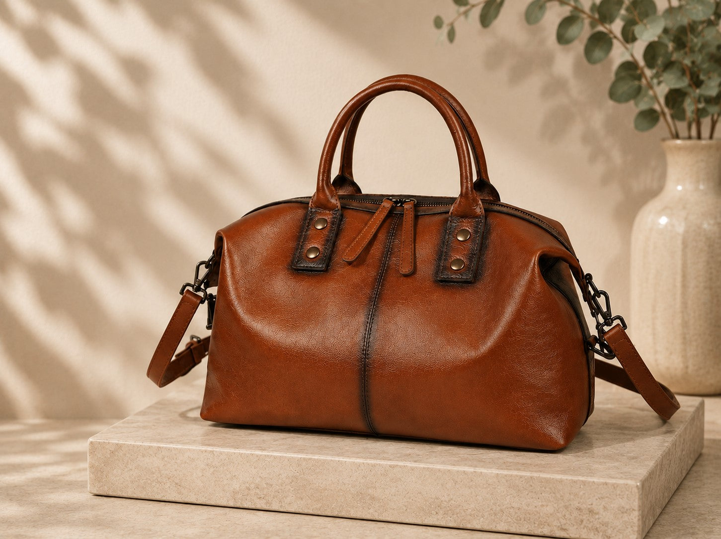 women's retro leather tote bag front view – Vivienne by ÆTHEL
