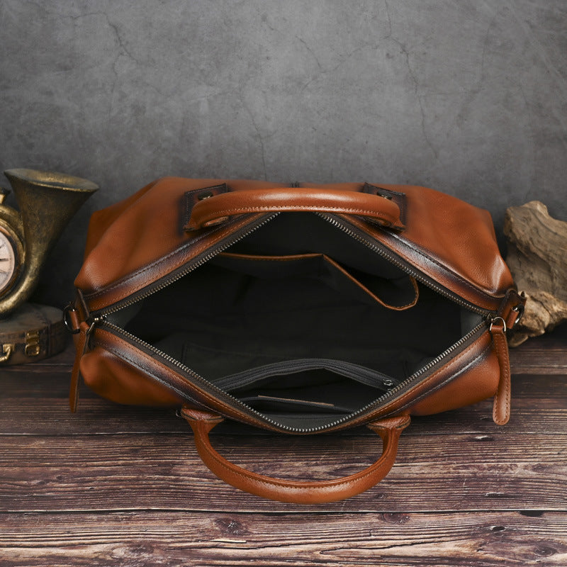 back view of structured women's retro leather tote bag ÆTHEL

